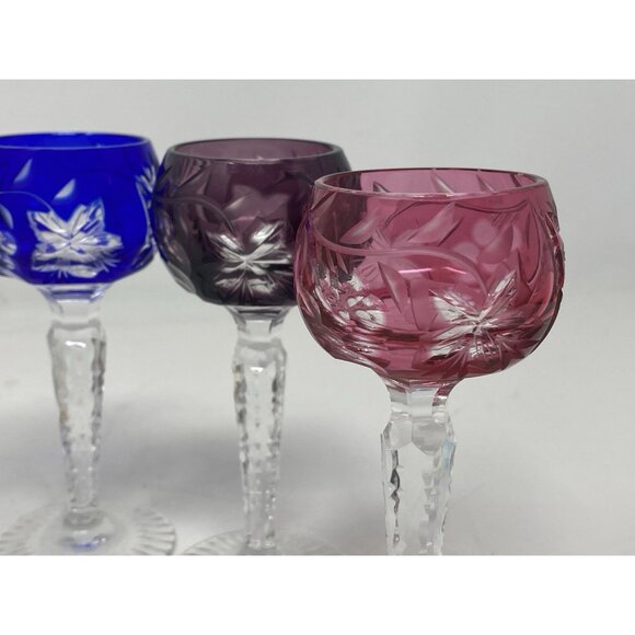 Set 6 Vintage Bohemian Czech Cut to Clear Crystal Cordial Apertif Glasses 4.5”